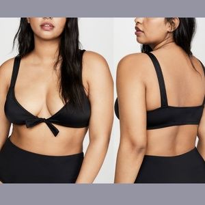 NWT MADEWELL [ PLUS‎ 2X ] Second Wave Tie Front Bikini Top In True Black